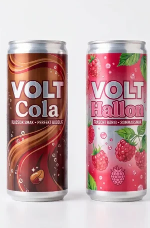 Profilerad läsk med eget tryck med cola och hallonsmak